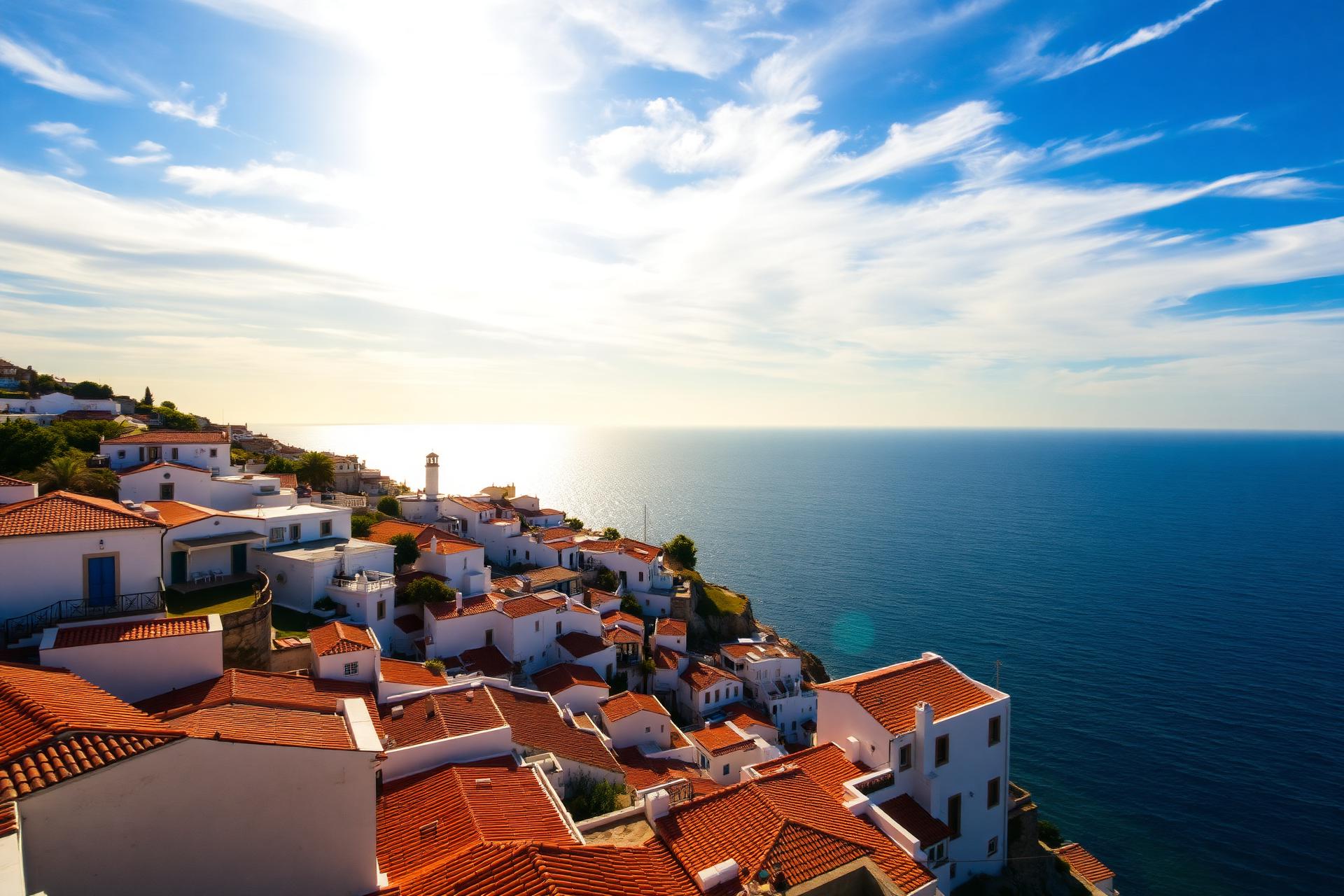 Mediterranean coastal village at golden hour